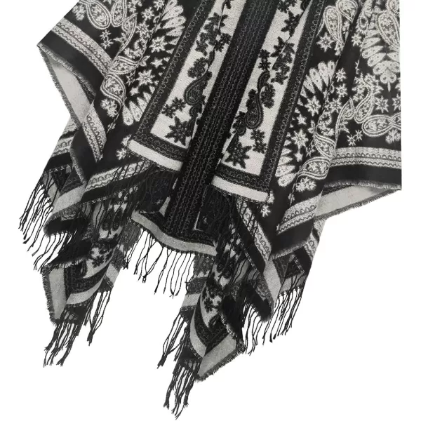 Urban CoCo Womens Printed Tassel Open front Poncho Cape Cardigan Wrap ShawlSeries 18black