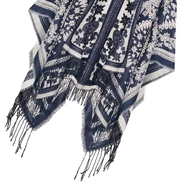 Urban CoCo Womens Printed Tassel Open front Poncho Cape Cardigan Wrap ShawlSeries 18navy Blue