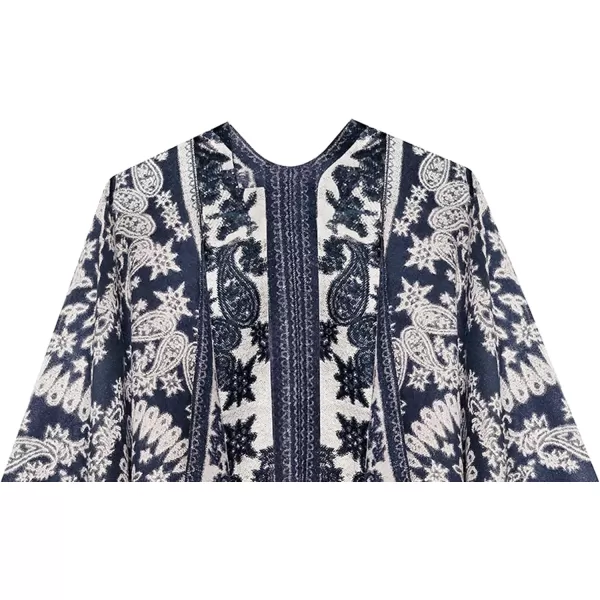 Urban CoCo Womens Printed Tassel Open front Poncho Cape Cardigan Wrap ShawlSeries 18navy Blue
