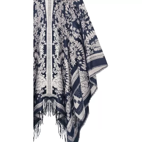 Urban CoCo Womens Printed Tassel Open front Poncho Cape Cardigan Wrap ShawlSeries 18navy Blue