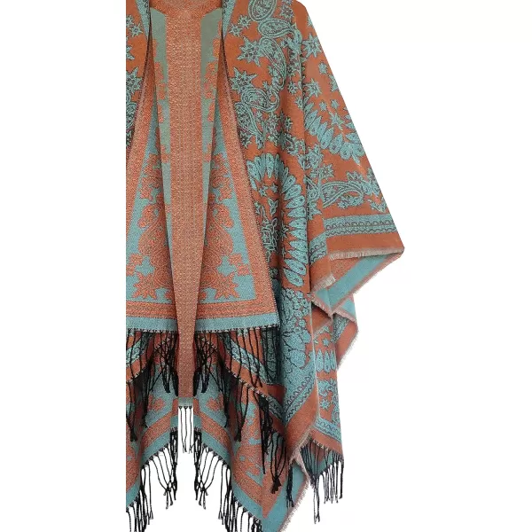 Urban CoCo Womens Printed Tassel Open front Poncho Cape Cardigan Wrap ShawlSeries 18orange Pink