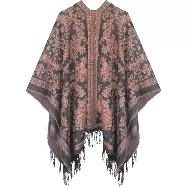 Urban CoCo Womens Printed Tassel Open front Poncho Cape Cardigan Wrap ShawlSeries 18pink
