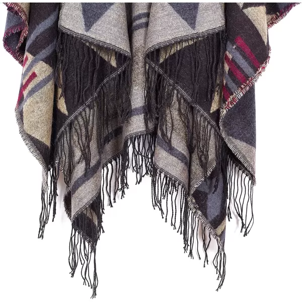 Urban CoCo Womens Printed Tassel Open front Poncho Cape Cardigan Wrap ShawlSeries 2wine Red