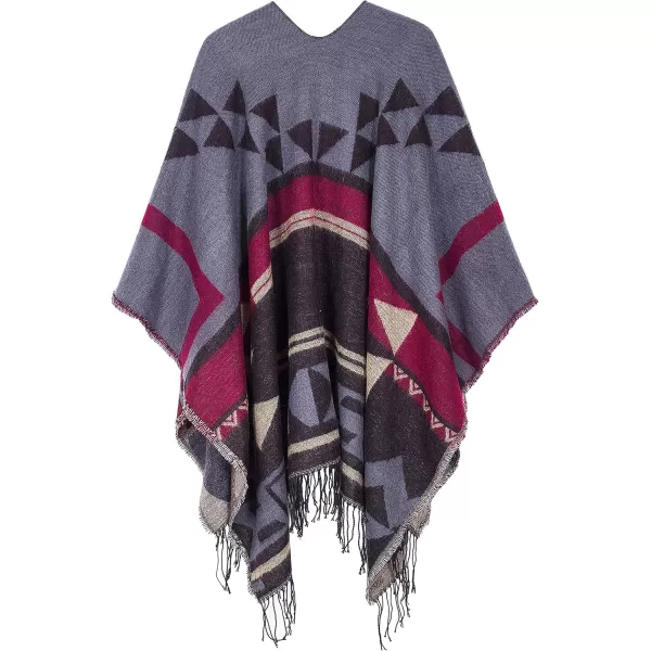 Urban CoCo Womens Printed Tassel Open front Poncho Cape Cardigan Wrap ShawlSeries 2wine Red
