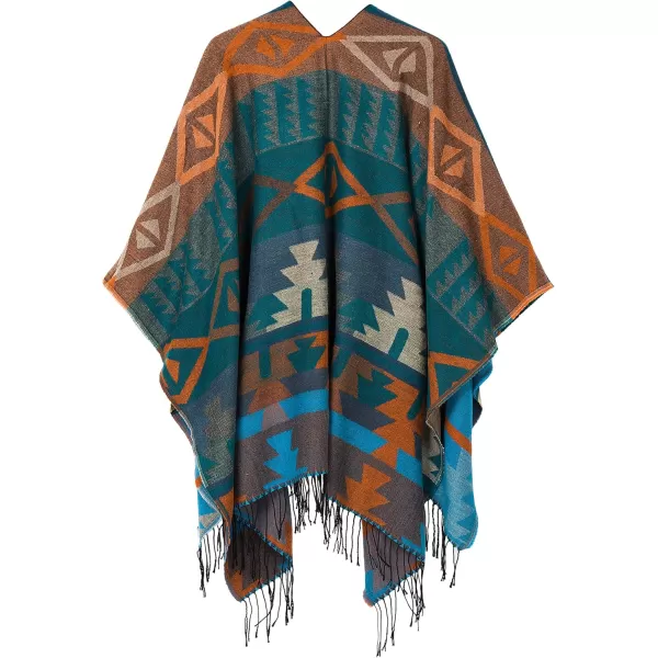 Urban CoCo Womens Printed Tassel Open front Poncho Cape Cardigan Wrap ShawlSeries 4blue