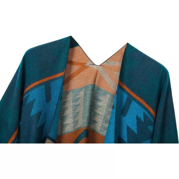 Urban CoCo Womens Printed Tassel Open front Poncho Cape Cardigan Wrap ShawlSeries 4blue