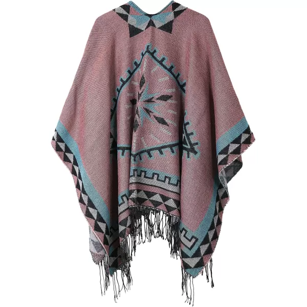 Urban CoCo Womens Printed Tassel Open front Poncho Cape Cardigan Wrap ShawlSeries 5pink