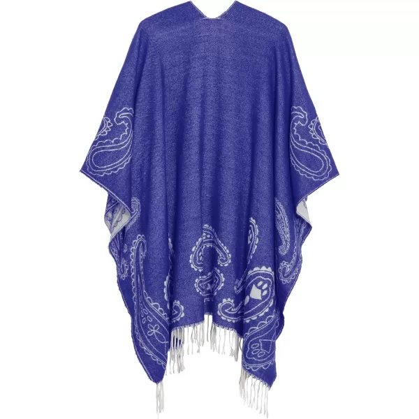 Urban CoCo Womens Printed Tassel Open front Poncho Cape Cardigan Wrap ShawlSeries 6royal Blue