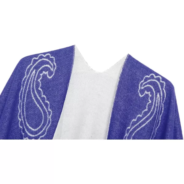 Urban CoCo Womens Printed Tassel Open front Poncho Cape Cardigan Wrap ShawlSeries 6royal Blue