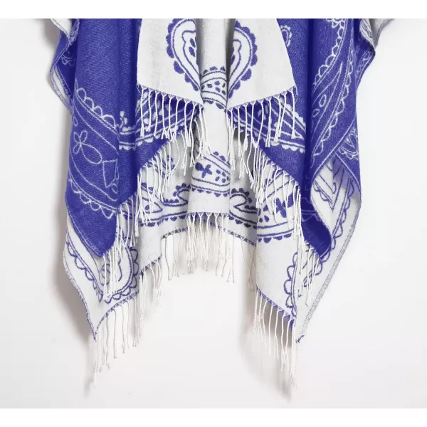 Urban CoCo Womens Printed Tassel Open front Poncho Cape Cardigan Wrap ShawlSeries 6royal Blue