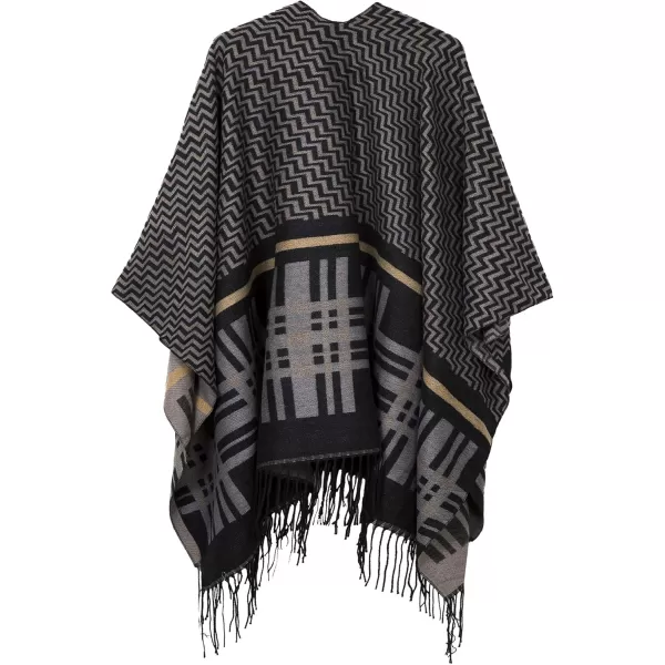 Urban CoCo Womens Printed Tassel Open front Poncho Cape Cardigan Wrap ShawlSeries 9black