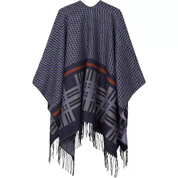 Urban CoCo Womens Printed Tassel Open front Poncho Cape Cardigan Wrap ShawlSeries 9navy Blue