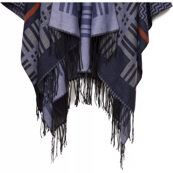 Urban CoCo Womens Printed Tassel Open front Poncho Cape Cardigan Wrap ShawlSeries 9navy Blue