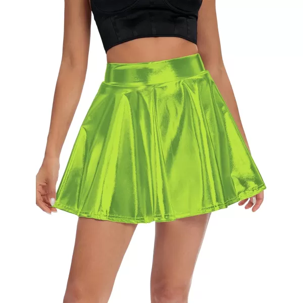 Urban CoCo Womens Shiny Flared Pleated Mini Skater SkirtCandy Green