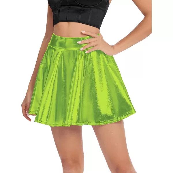 Urban CoCo Womens Shiny Flared Pleated Mini Skater SkirtCandy Green