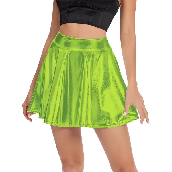 Urban CoCo Womens Shiny Flared Pleated Mini Skater SkirtCandy Green