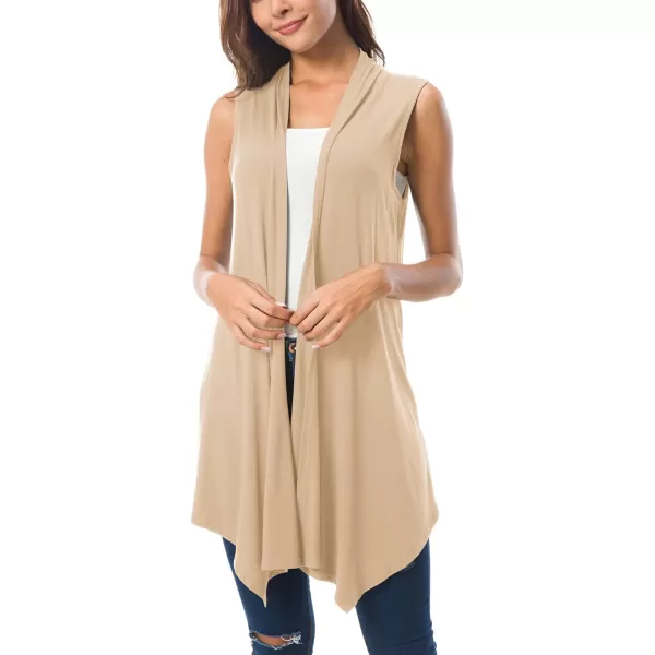 Urban CoCo Womens Sleeveless Cardigan Summer Open Front Vest Lightweight Cool CoatApricot