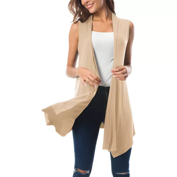 Urban CoCo Womens Sleeveless Cardigan Summer Open Front Vest Lightweight Cool CoatApricot