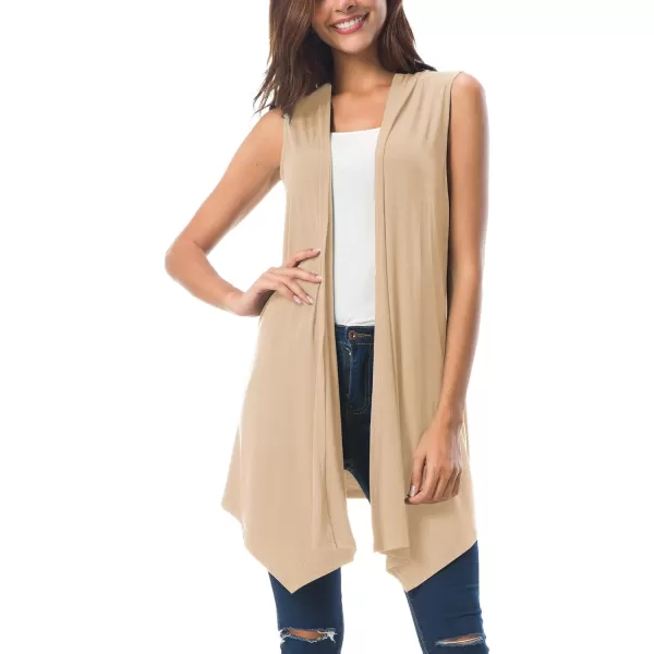 Urban CoCo Womens Sleeveless Cardigan Summer Open Front Vest Lightweight Cool CoatApricot