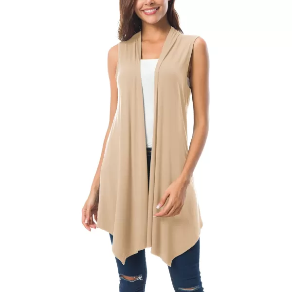 Urban CoCo Womens Sleeveless Cardigan Summer Open Front Vest Lightweight Cool CoatApricot