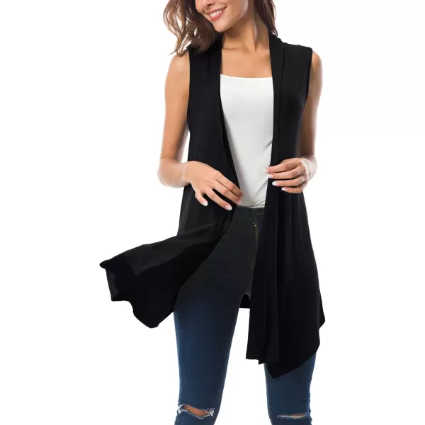 Urban CoCo Womens Sleeveless Cardigan Summer Open Front Vest Lightweight Cool CoatBlack