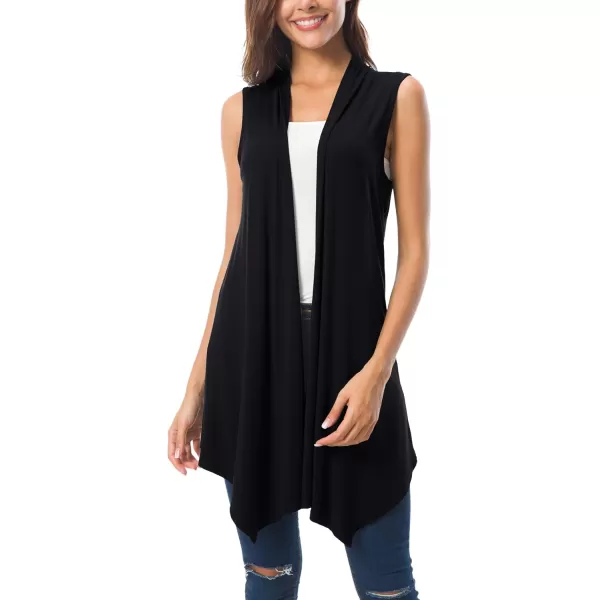 Urban CoCo Womens Sleeveless Cardigan Summer Open Front Vest Lightweight Cool CoatBlack