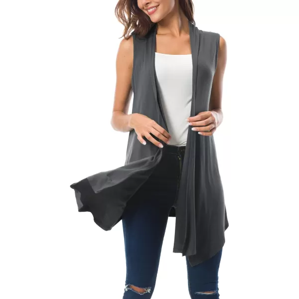 Urban CoCo Womens Sleeveless Cardigan Summer Open Front Vest Lightweight Cool CoatDeep Grey