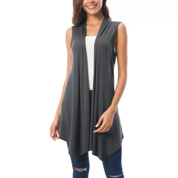 Urban CoCo Womens Sleeveless Cardigan Summer Open Front Vest Lightweight Cool CoatDeep Grey