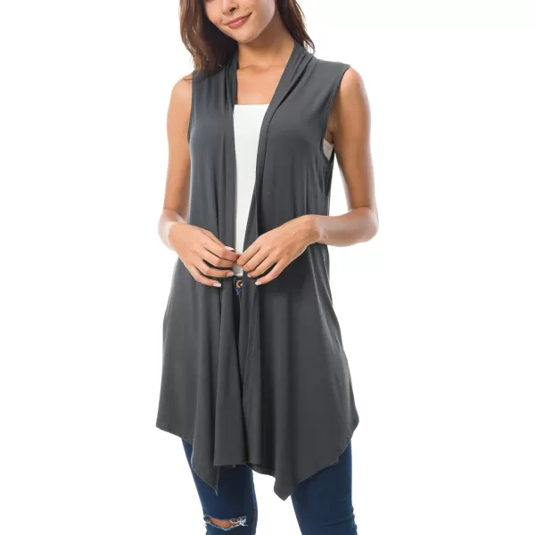 Urban CoCo Womens Sleeveless Cardigan Summer Open Front Vest Lightweight Cool CoatDeep Grey