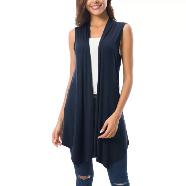 Urban CoCo Womens Sleeveless Cardigan Summer Open Front Vest Lightweight Cool CoatNavy Blue