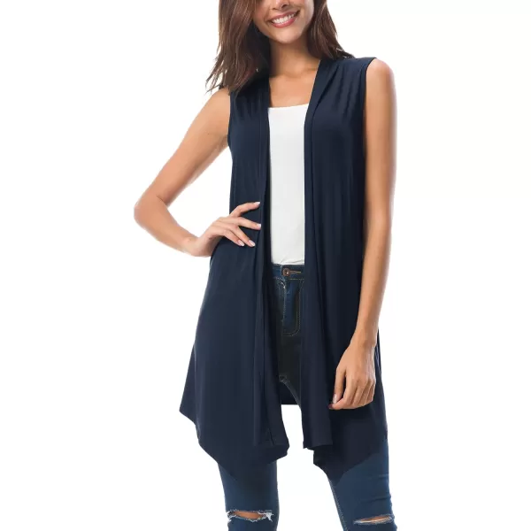 Urban CoCo Womens Sleeveless Cardigan Summer Open Front Vest Lightweight Cool CoatNavy Blue
