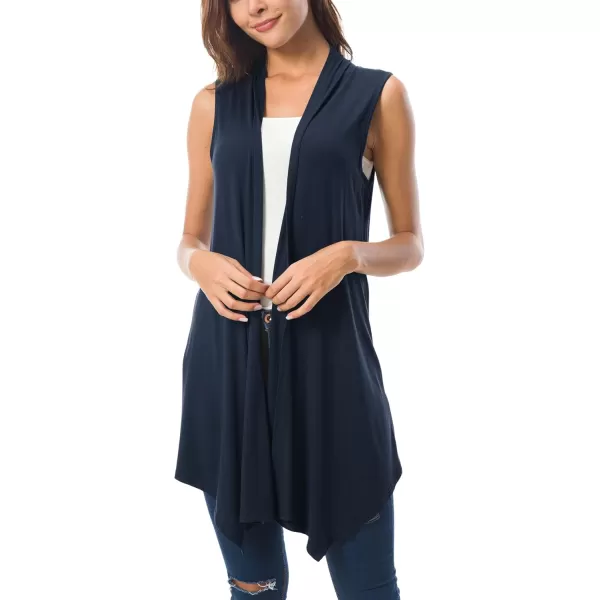 Urban CoCo Womens Sleeveless Cardigan Summer Open Front Vest Lightweight Cool CoatNavy Blue