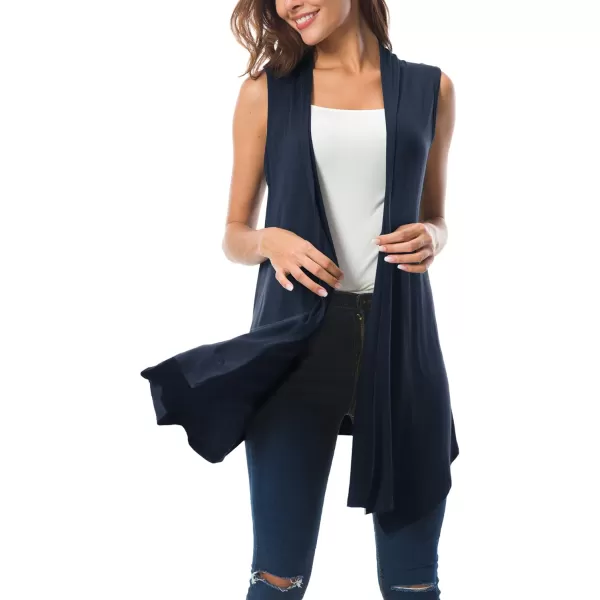 Urban CoCo Womens Sleeveless Cardigan Summer Open Front Vest Lightweight Cool CoatNavy Blue