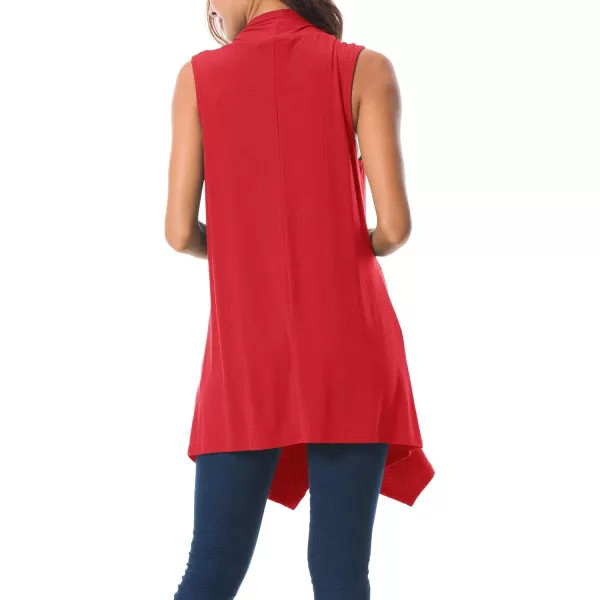 Urban CoCo Womens Sleeveless Cardigan Summer Open Front Vest Lightweight Cool CoatRed
