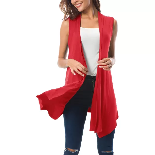 Urban CoCo Womens Sleeveless Cardigan Summer Open Front Vest Lightweight Cool CoatRed