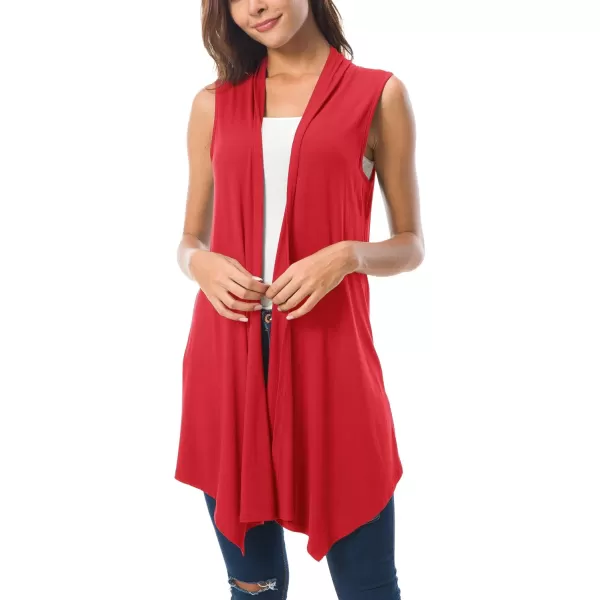 Urban CoCo Womens Sleeveless Cardigan Summer Open Front Vest Lightweight Cool CoatRed
