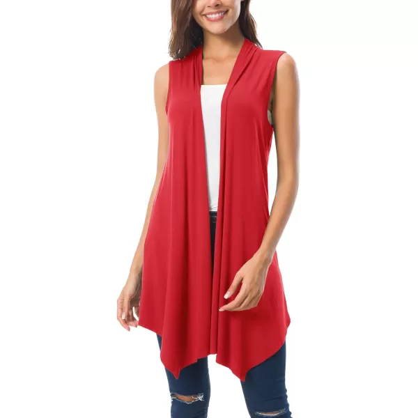 Urban CoCo Womens Sleeveless Cardigan Summer Open Front Vest Lightweight Cool CoatRed