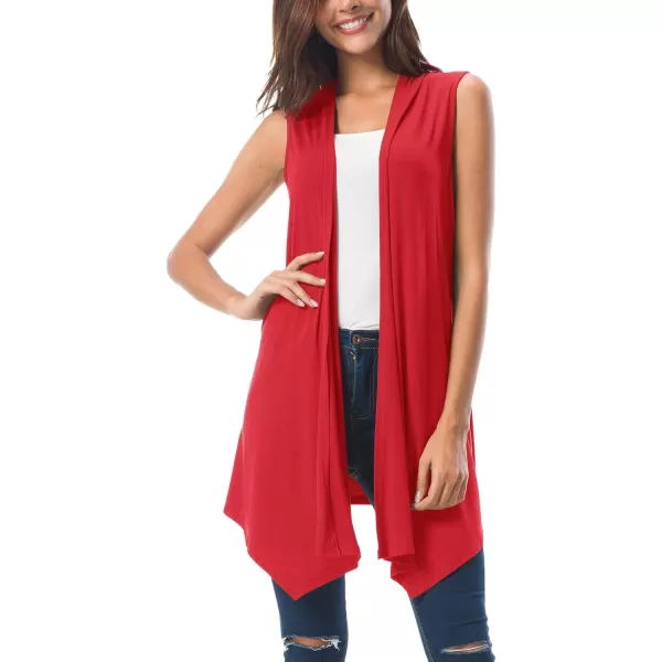 Urban CoCo Womens Sleeveless Cardigan Summer Open Front Vest Lightweight Cool CoatRed