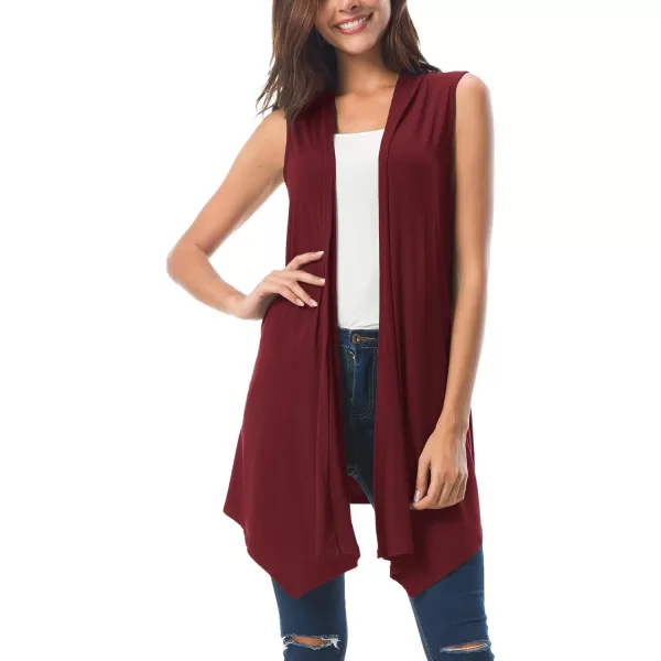 Urban CoCo Womens Sleeveless Cardigan Summer Open Front Vest Lightweight Cool CoatWine Red