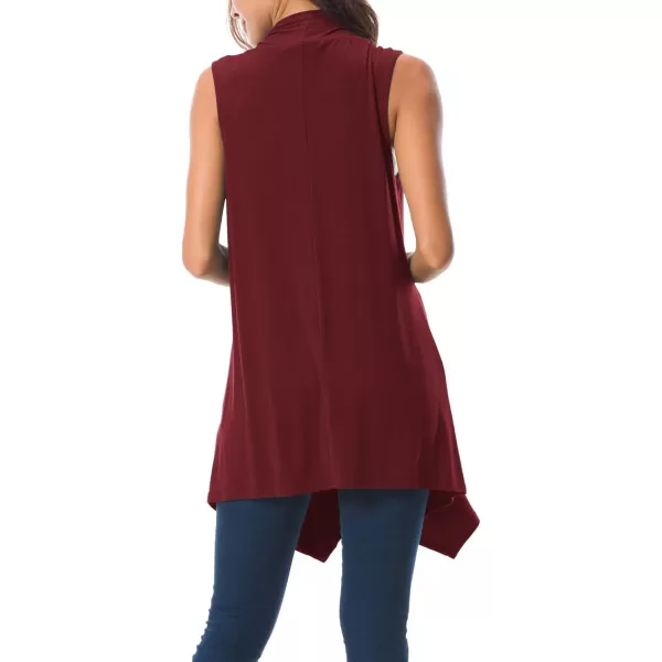 Urban CoCo Womens Sleeveless Cardigan Summer Open Front Vest Lightweight Cool CoatWine Red