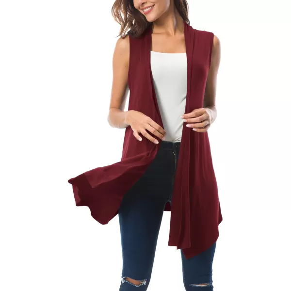 Urban CoCo Womens Sleeveless Cardigan Summer Open Front Vest Lightweight Cool CoatWine Red
