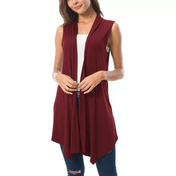 Urban CoCo Womens Sleeveless Cardigan Summer Open Front Vest Lightweight Cool CoatWine Red