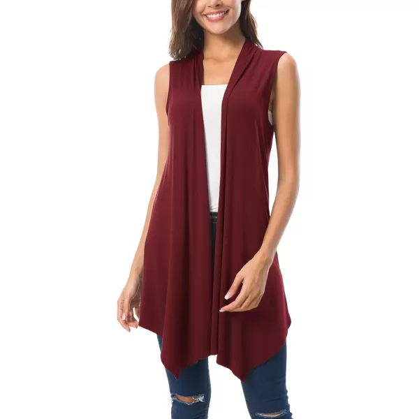 Urban CoCo Womens Sleeveless Cardigan Summer Open Front Vest Lightweight Cool CoatWine Red