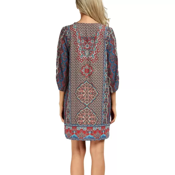 Women Bohemian Neck Tie Vintage Printed Ethnic Style Summer Shift DressPattern 11