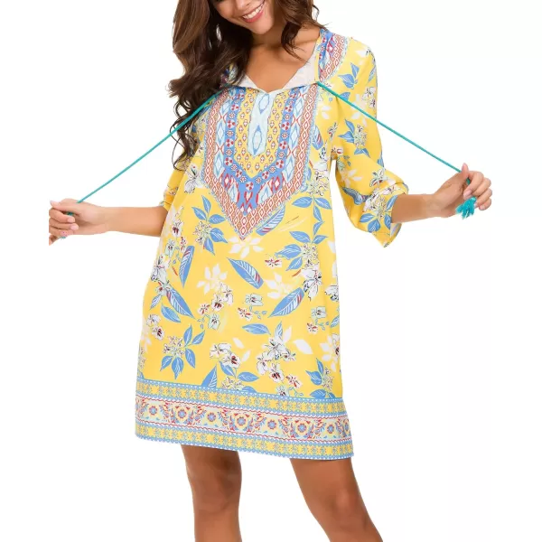 Women Bohemian Neck Tie Vintage Printed Ethnic Style Summer Shift DressPattern 13