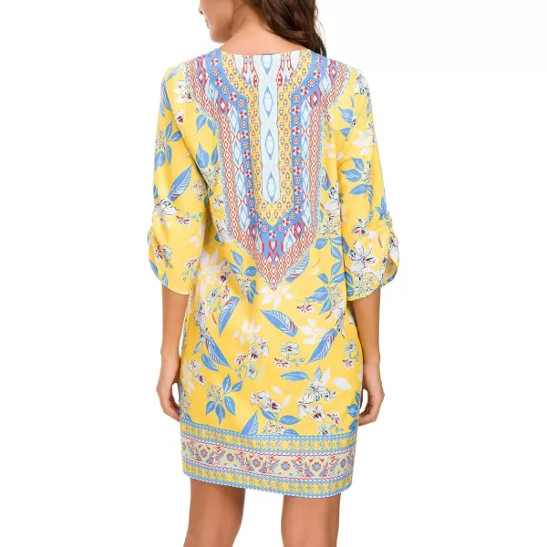Women Bohemian Neck Tie Vintage Printed Ethnic Style Summer Shift DressPattern 13
