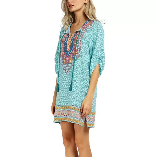 Women Bohemian Neck Tie Vintage Printed Ethnic Style Summer Shift DressPattern 18