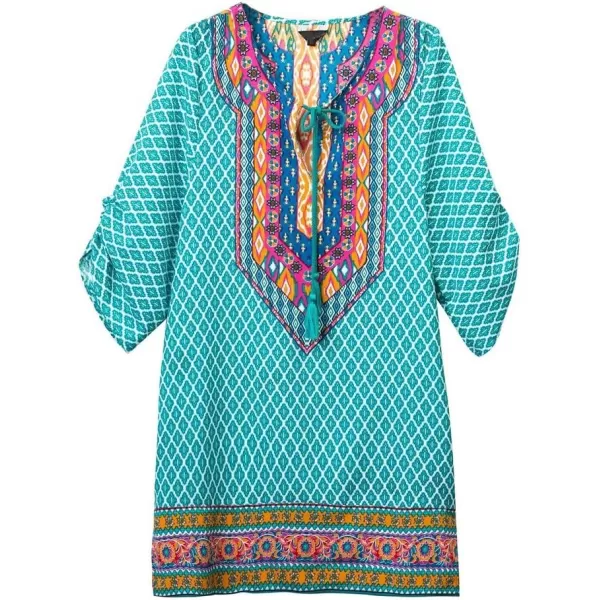 Women Bohemian Neck Tie Vintage Printed Ethnic Style Summer Shift DressPattern 18