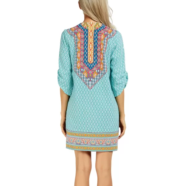 Women Bohemian Neck Tie Vintage Printed Ethnic Style Summer Shift DressPattern 18
