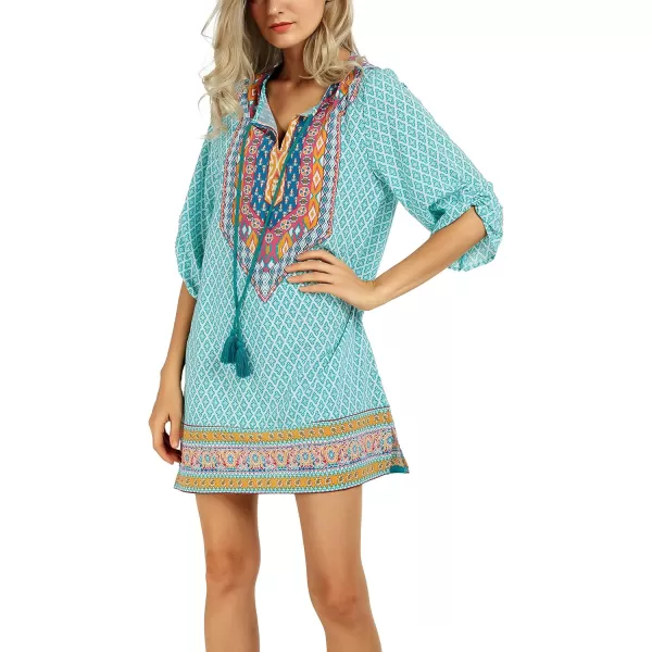 Women Bohemian Neck Tie Vintage Printed Ethnic Style Summer Shift DressPattern 18